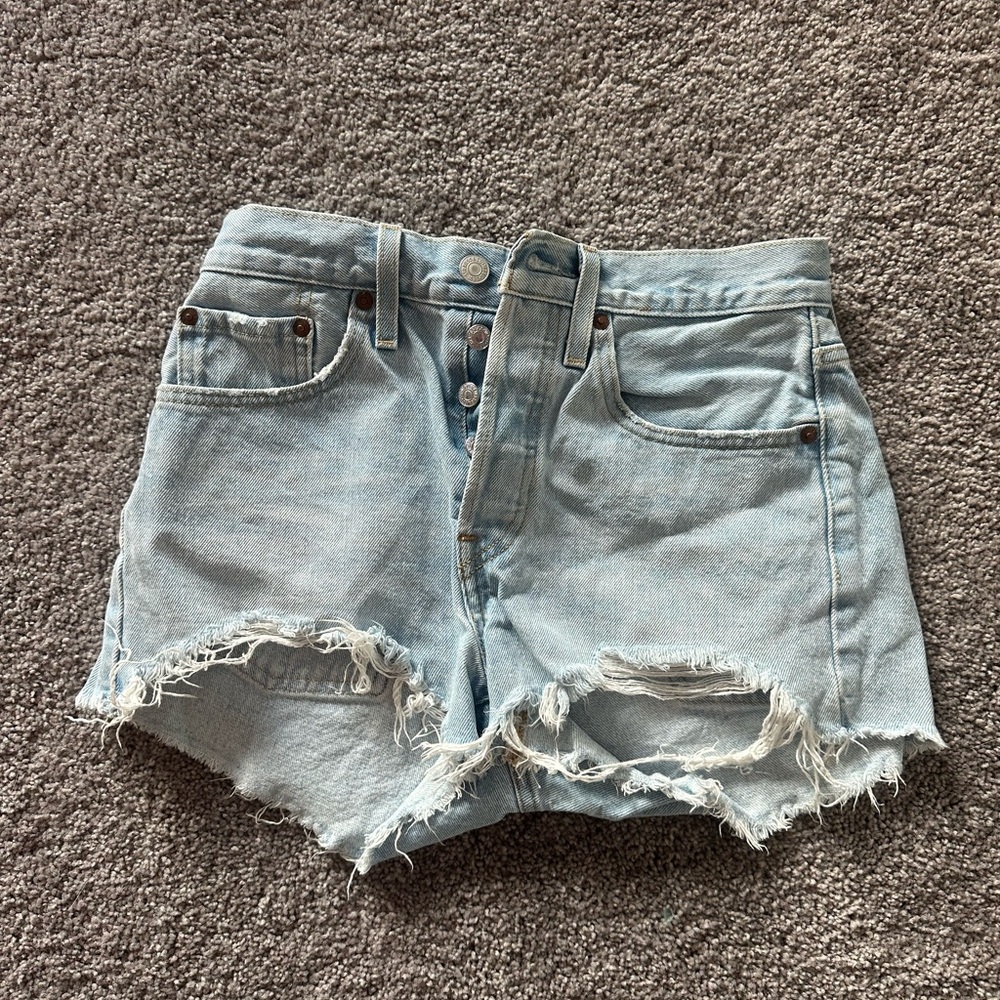 Levi Light Blue Distressed Denim Shorts